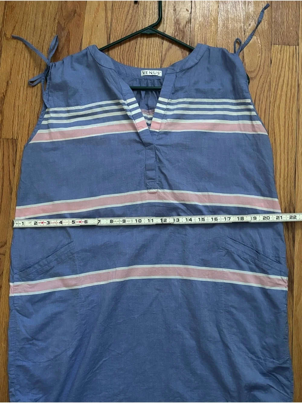 VENUS Cover Up Dress Blue 100% Cotton Tie Shoulder Sleeveless Pockets Small